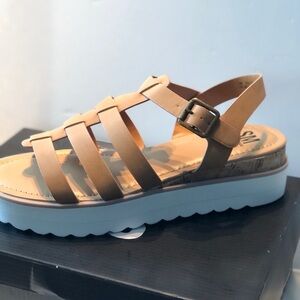 SM New York Tan Strappy Sandals